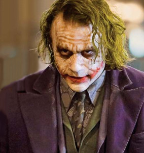 This medium closeup captures the Joker (Dark Knight) from the chest up.